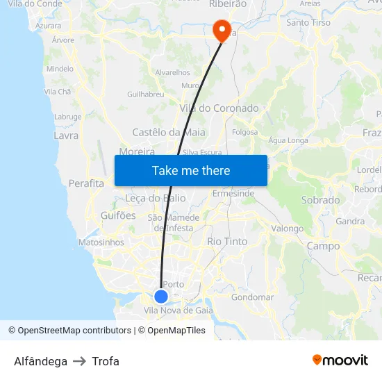 Alfândega to Trofa map