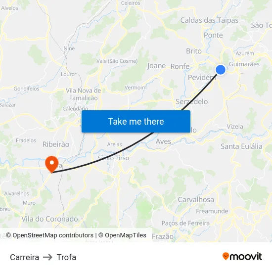 Carreira to Trofa map