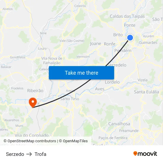 Serzedo to Trofa map