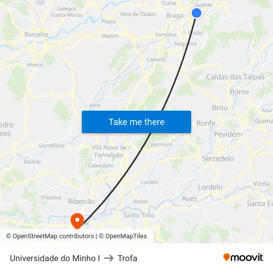 Universidade do Minho I to Trofa map