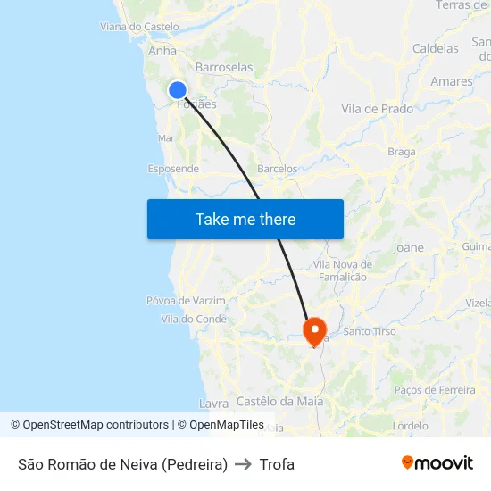 São Romão de Neiva (Pedreira) to Trofa map