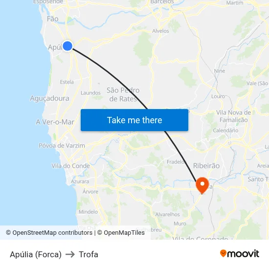 Apúlia (Forca) to Trofa map