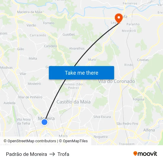 Padrão de Moreira to Trofa map