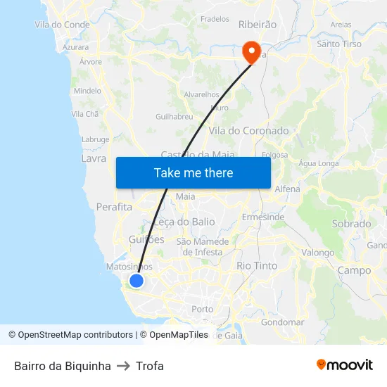 Bairro da Biquinha to Trofa map