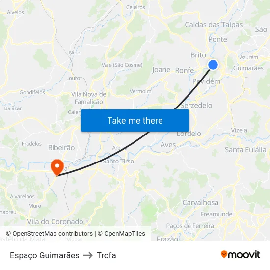 Espaço Guimarães to Trofa map
