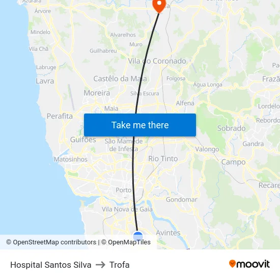Hospital Santos Silva to Trofa map
