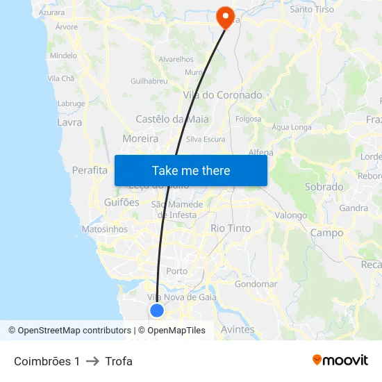 Coimbrões 1 to Trofa map