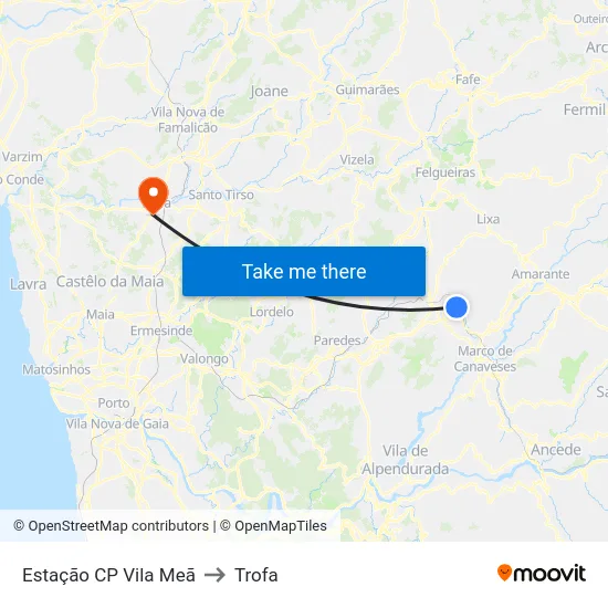 Estação CP Vila Meã to Trofa map
