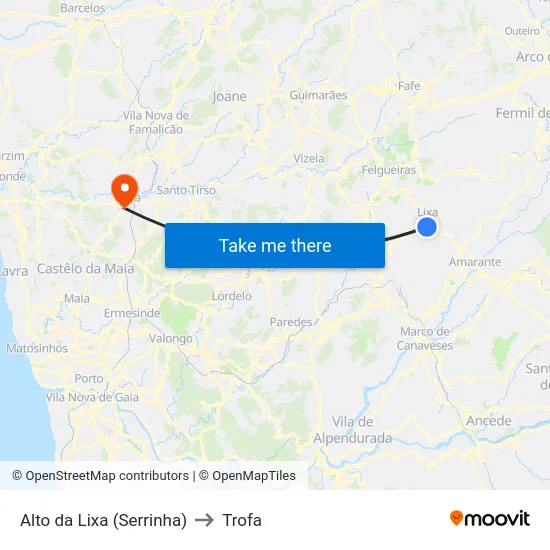 Alto da Lixa (Serrinha) to Trofa map