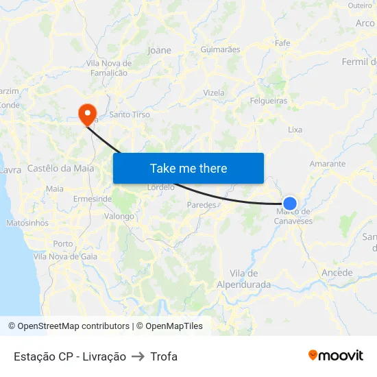 Estação CP - Livração to Trofa map