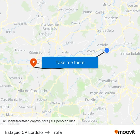 Estação CP Lordelo to Trofa map