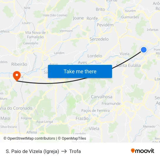 S. Paio de Vizela (Igreja) to Trofa map