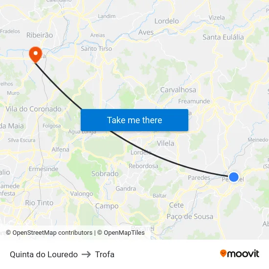 Quinta do Louredo to Trofa map