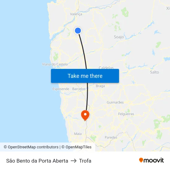 São Bento da Porta Aberta to Trofa map