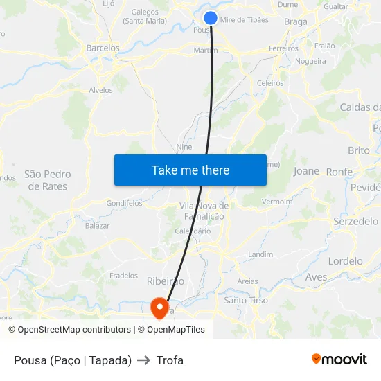 Pousa (Paço | Tapada) to Trofa map