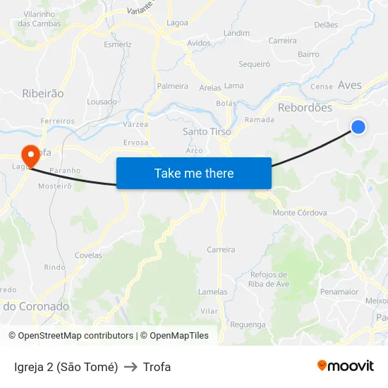 Igreja 2 (São Tomé) to Trofa map