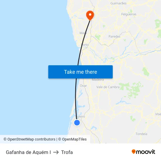 Gafanha de Aquém I to Trofa map