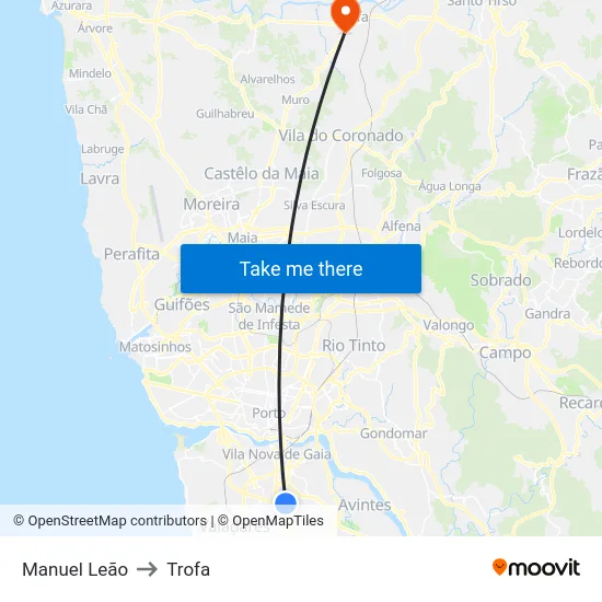 Manuel Leão to Trofa map