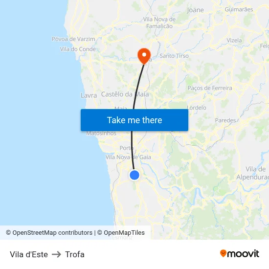 Vila d'Este to Trofa map