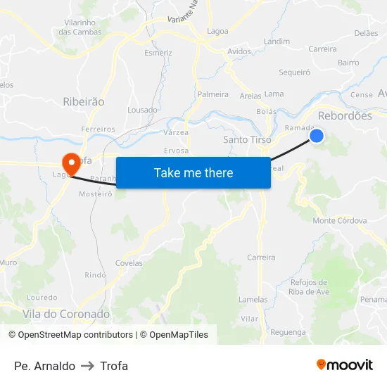 Pe. Arnaldo to Trofa map