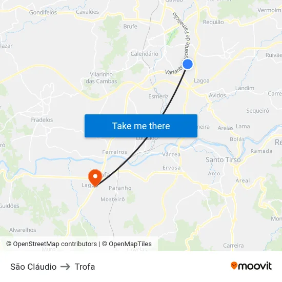 São Cláudio to Trofa map