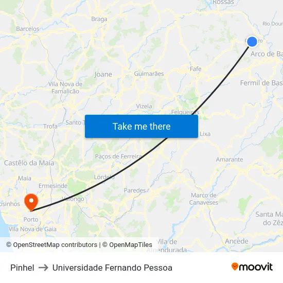 Pinhel to Universidade Fernando Pessoa map