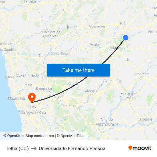 Telha (Cz.) to Universidade Fernando Pessoa map