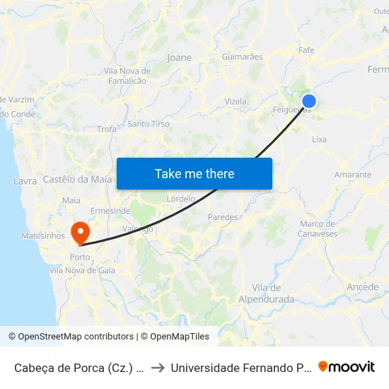 Cabeça de Porca (Cz.) (Fafe) to Universidade Fernando Pessoa map