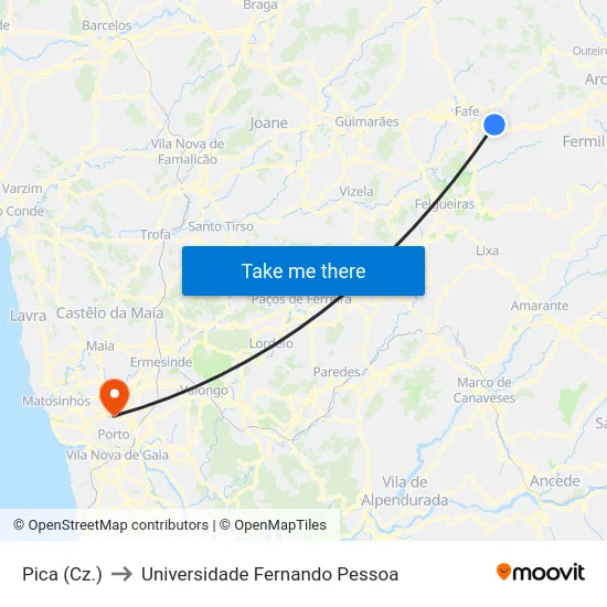 Pica (Cz.) to Universidade Fernando Pessoa map