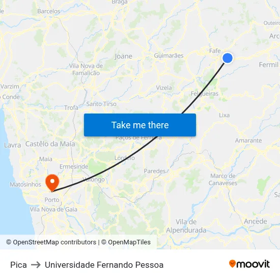 Pica to Universidade Fernando Pessoa map