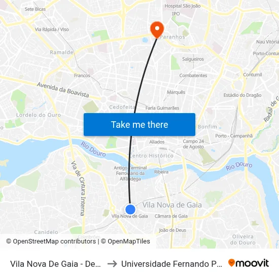 Vila Nova De Gaia - Devesas to Universidade Fernando Pessoa map