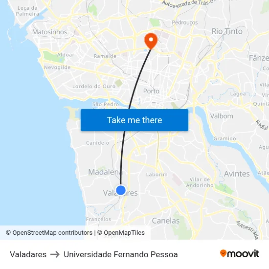 Valadares to Universidade Fernando Pessoa map