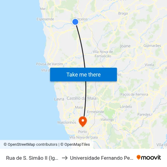 Rua de S. Simão II (Igreja) to Universidade Fernando Pessoa map