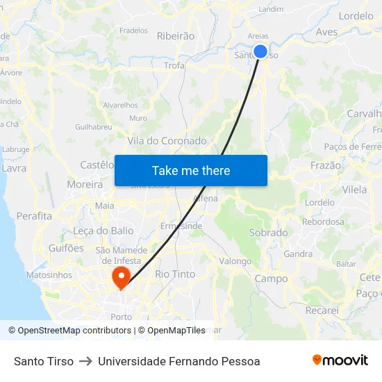 Santo Tirso to Universidade Fernando Pessoa map