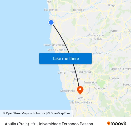 Apúlia (Praia) to Universidade Fernando Pessoa map