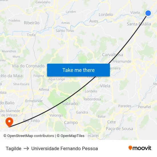 Tagilde to Universidade Fernando Pessoa map