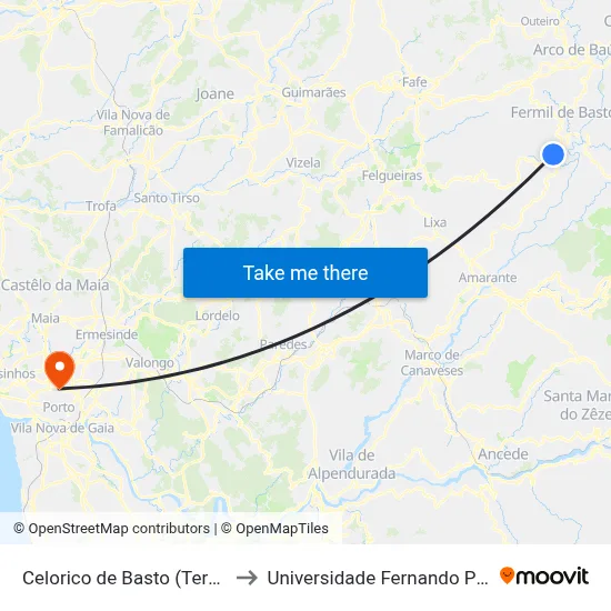 Celorico de Basto (Terminal) to Universidade Fernando Pessoa map