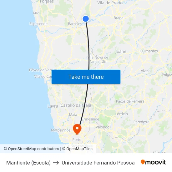 Manhente (Escola) to Universidade Fernando Pessoa map