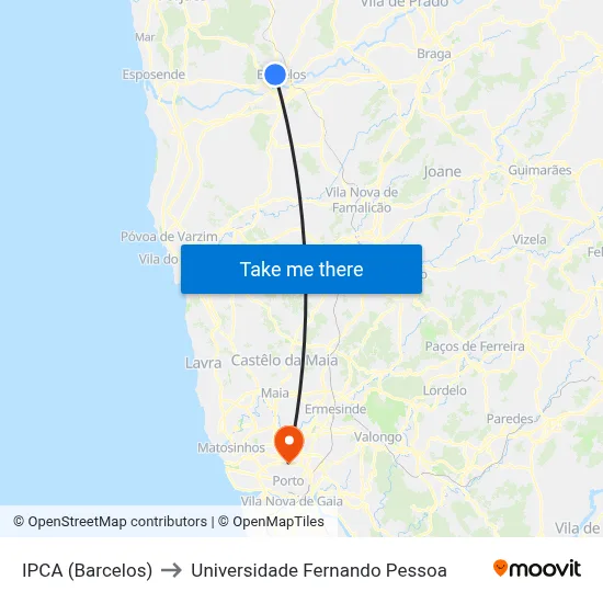 IPCA (Barcelos) to Universidade Fernando Pessoa map