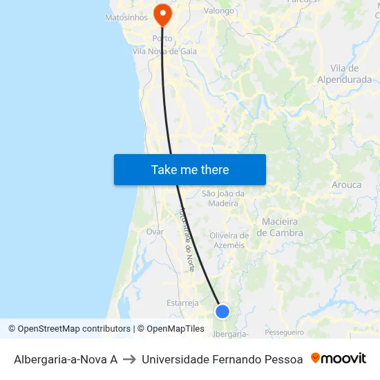 Albergaria-a-Nova A to Universidade Fernando Pessoa map