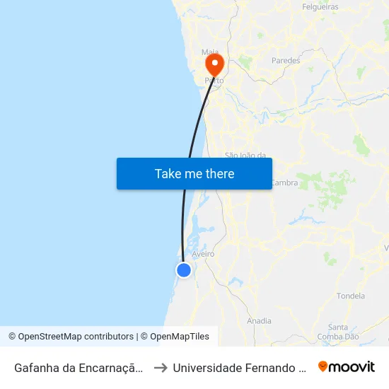 Gafanha da Encarnação EB23 to Universidade Fernando Pessoa map