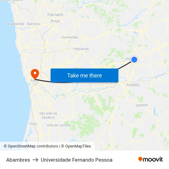 Abambres to Universidade Fernando Pessoa map