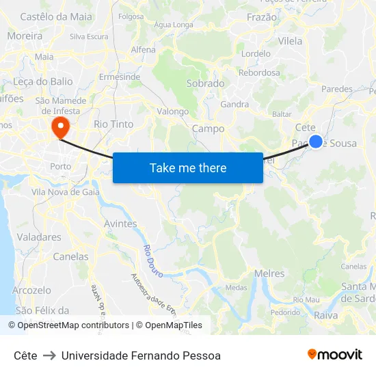Cête to Universidade Fernando Pessoa map
