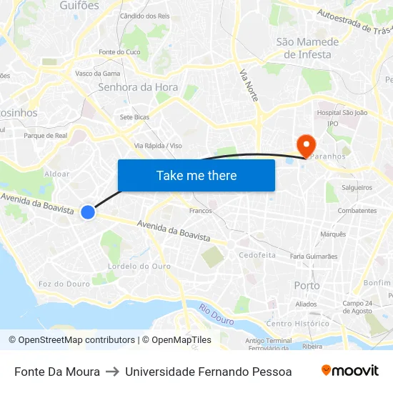 Fonte Da Moura to Universidade Fernando Pessoa map
