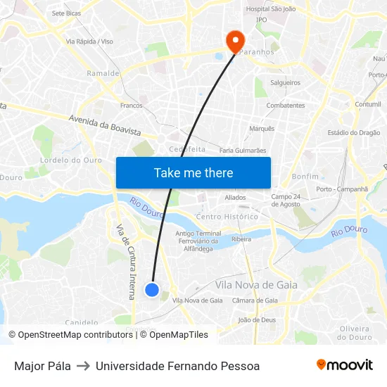 Major Pála to Universidade Fernando Pessoa map