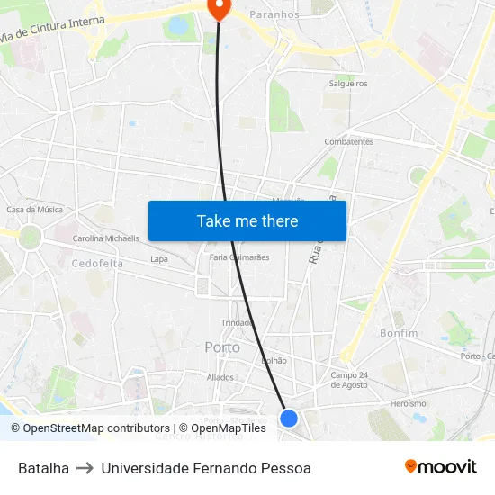 Batalha to Universidade Fernando Pessoa map
