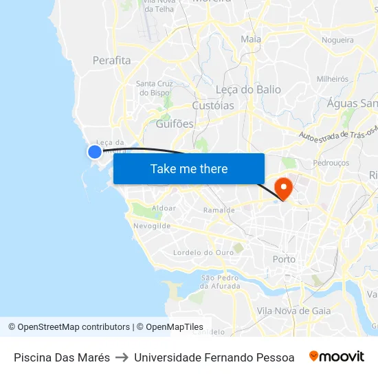 Piscina Das Marés to Universidade Fernando Pessoa map