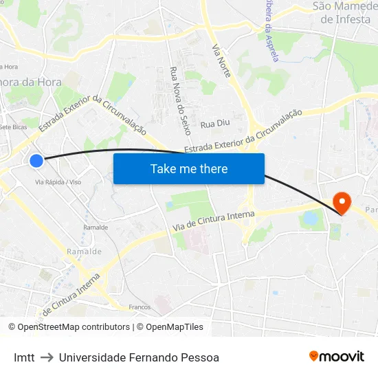 Imtt to Universidade Fernando Pessoa map