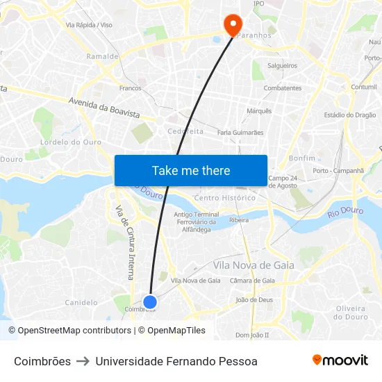 Coimbrões to Universidade Fernando Pessoa map