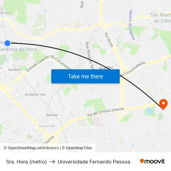 Sra. Hora (metro) to Universidade Fernando Pessoa map